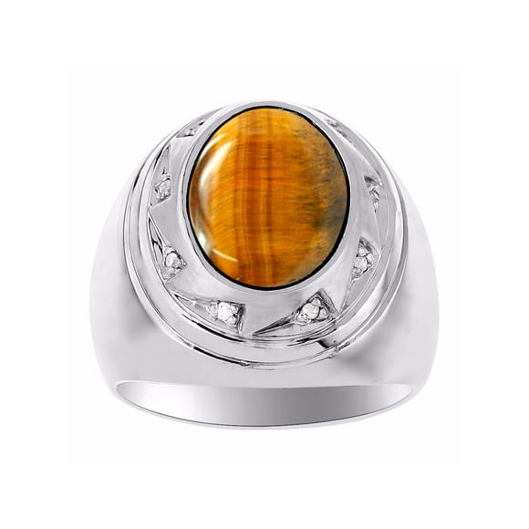 Cabochon Tiger Eye & Diamond Ring 14K White Gold MR3233TEW-CC