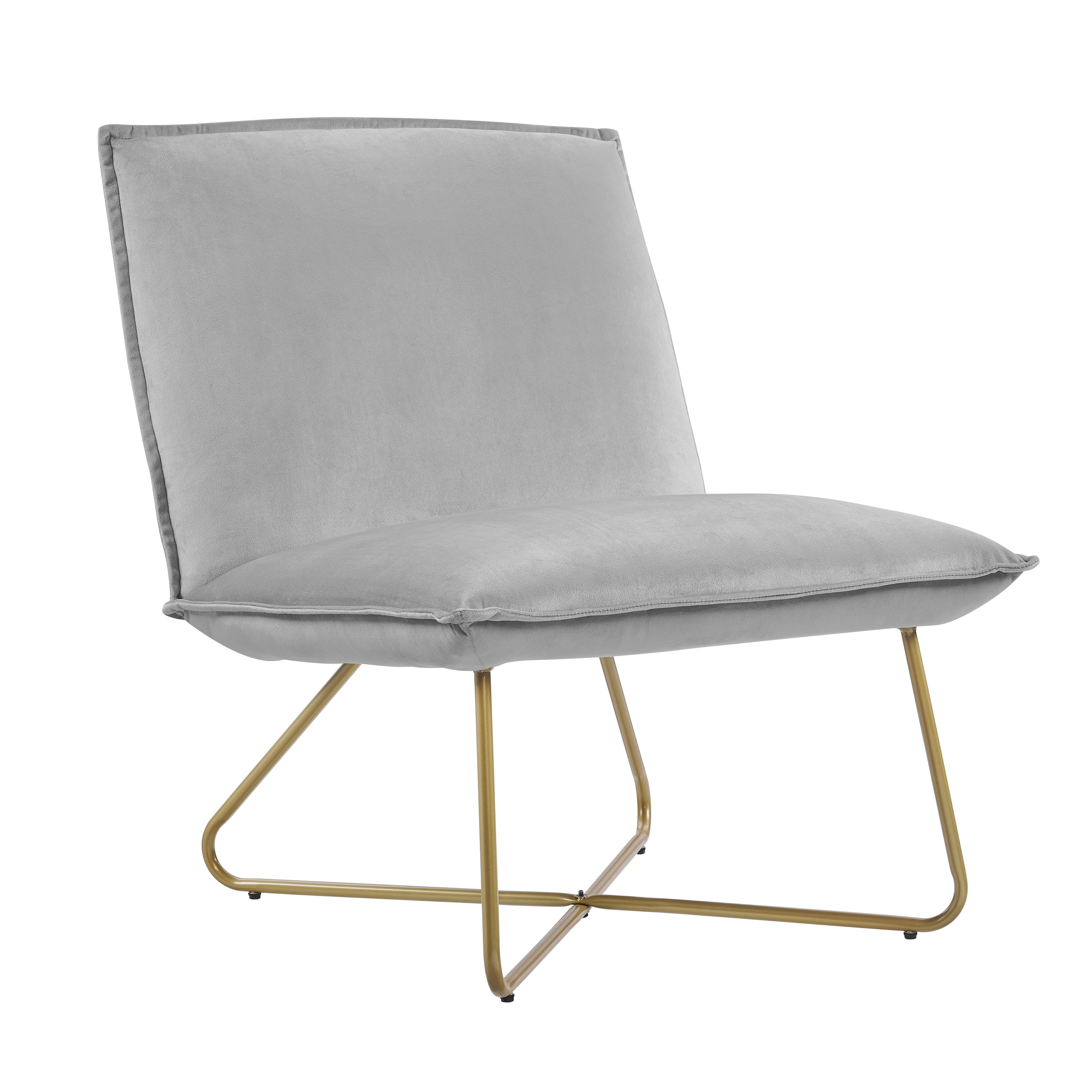 Linon Kinard Pillow Accent Chair with Gold Metal Legs, Gray Velvet