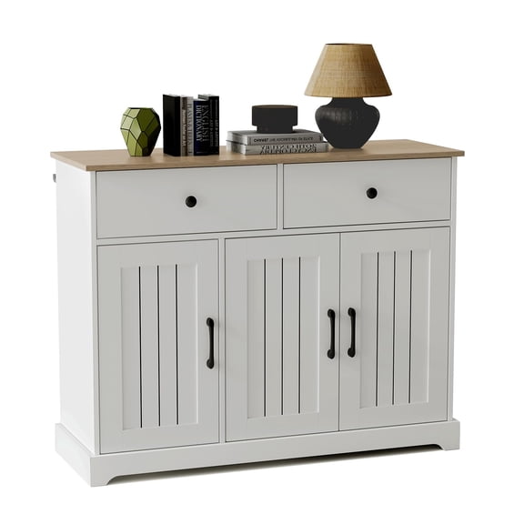 42.5" Modern Farmhouse Sideboard Buffet Cabinet with Barn Doors, Drawers & Adjustable Shelf – Wooden Coffee Bar Storage Table for Living Dining Room