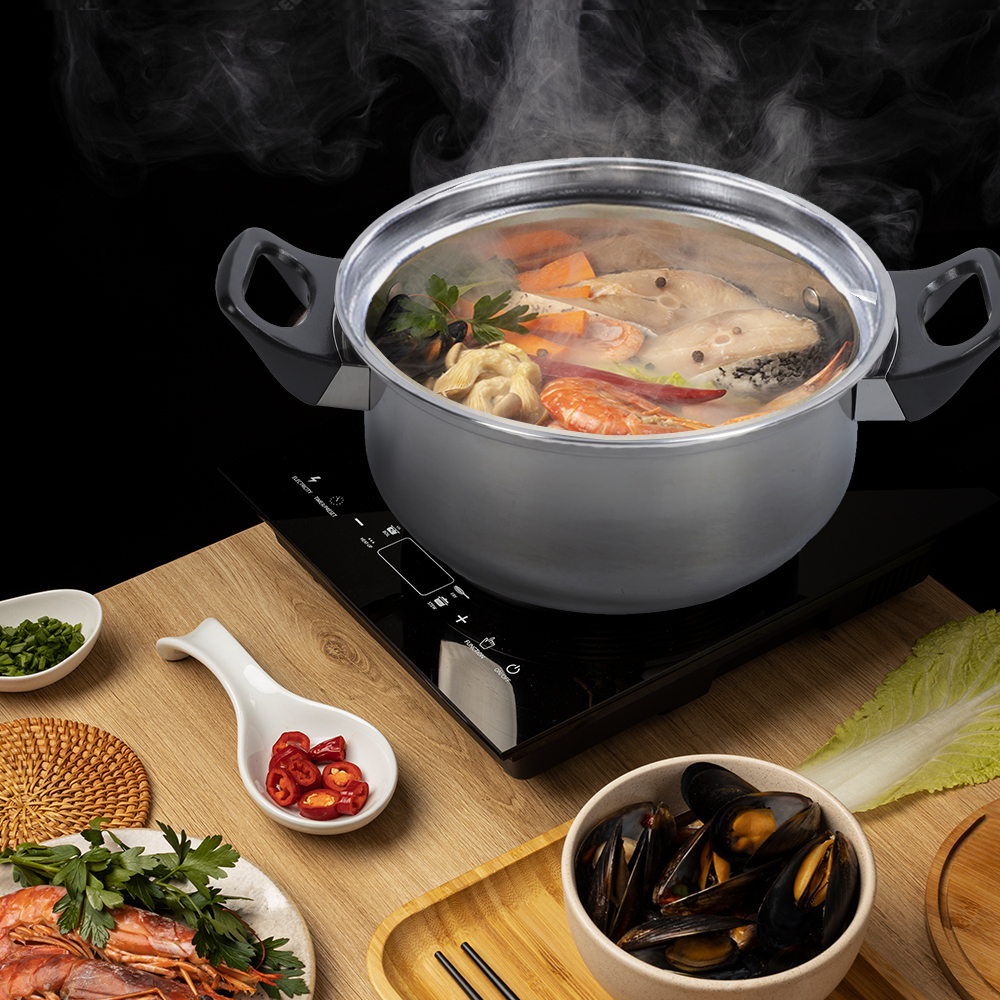 12 Piece Non-Stick Cookware Set, Easy Clean Stainless Steel Non Stick Pots and Pans with Tea Kettle, Black Handle