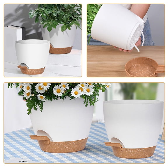 IMIKEYA Lightweight White Self Watering Planter Pot with Drainage for Succulents