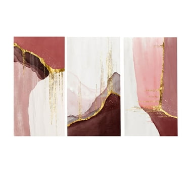 CCOCC 3PCS Wall Decor,Nordic Style Waterproof Landscape Wall Art for Bathroom Wall Decor,Pink Abstract Framed Wall Art for Bedroom