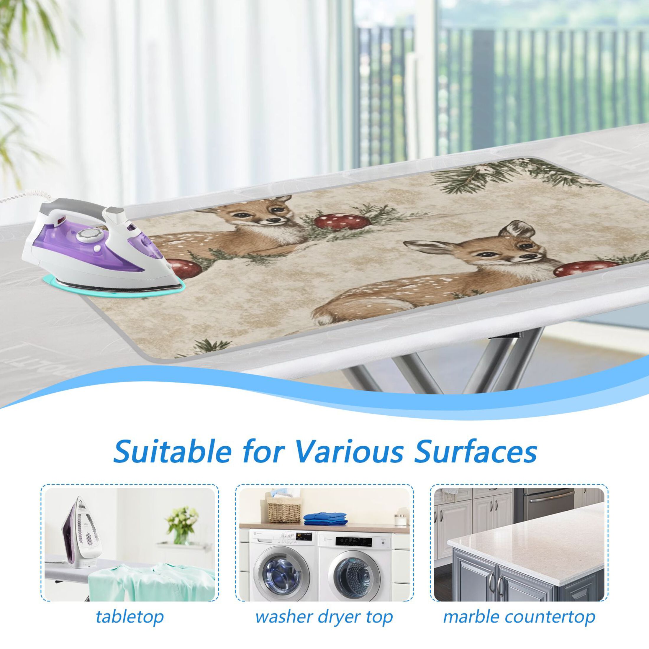 Vintage Nature Scene with Deer Ironing Mat Blanket for Table Top Travel Portable Ironing Board Pad 47.2x27.6 Inch