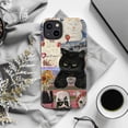 thumbnail image 6 of Vintage Cat Collage Phone Case, Whimsical Black and White Cat Design, Artistic Floral and Strawberry Pattern Protective Cover for iPhone 16 15 14 13 12 11 Pro Plus Mini, 6 of 6