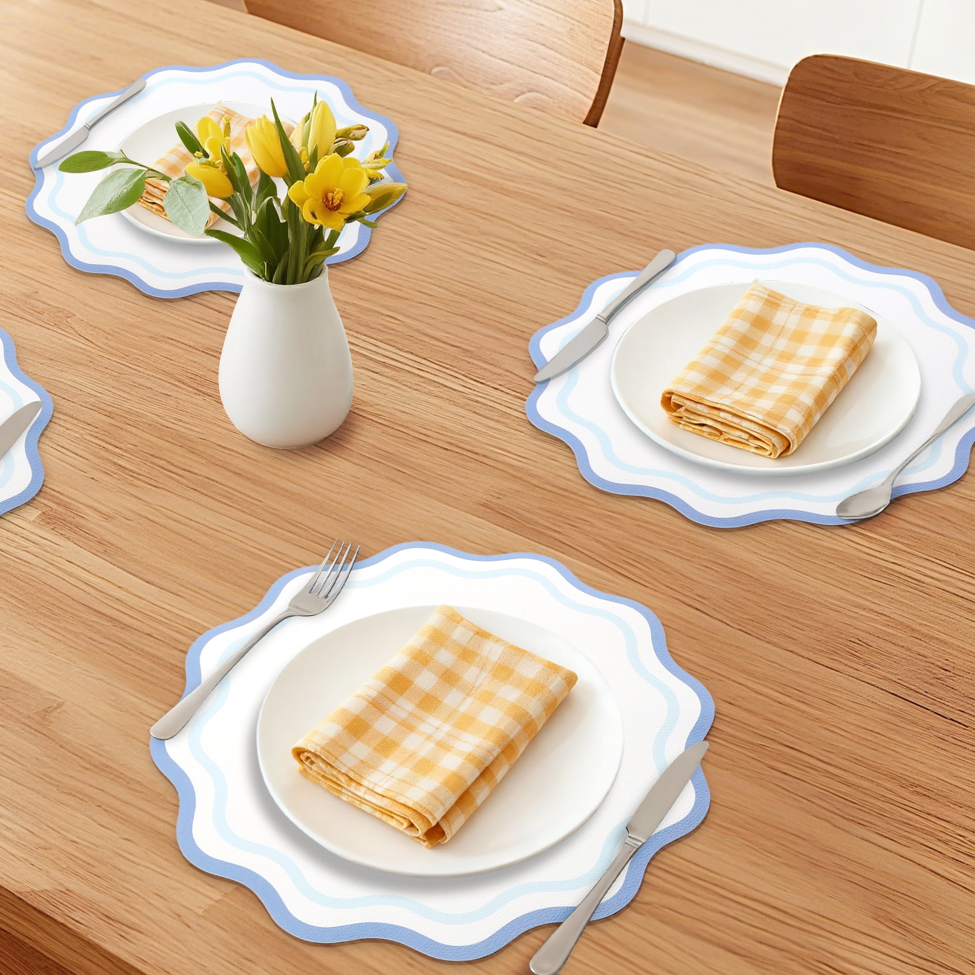 Unique Bargains Set of 6 Leather Placemats for Kitchen Dining Table Decor Blue