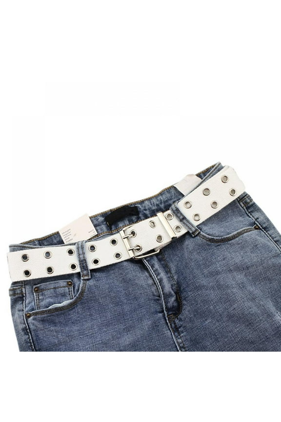 Solid Canvas Metal Double Rows Metal grommets Canvas Long Casual Belt Gift For Men And Women