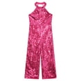 thumbnail image 3 of iEFiEL Kids Girls Halter Neck Sleeveless Romper Sparkly One Piece All Over Sequins Jumpsuit Birthday Cocktail Party Outfit Hot Pink 6, 3 of 5