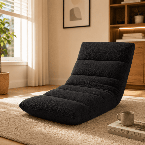 5-in-1 Adjustable Floor Chair with Memory Foam, Folding Gaming Lounger & Sleeper Bed, Padded Recliner for Back Support, Self-Supporting Floor Sofa, Black
