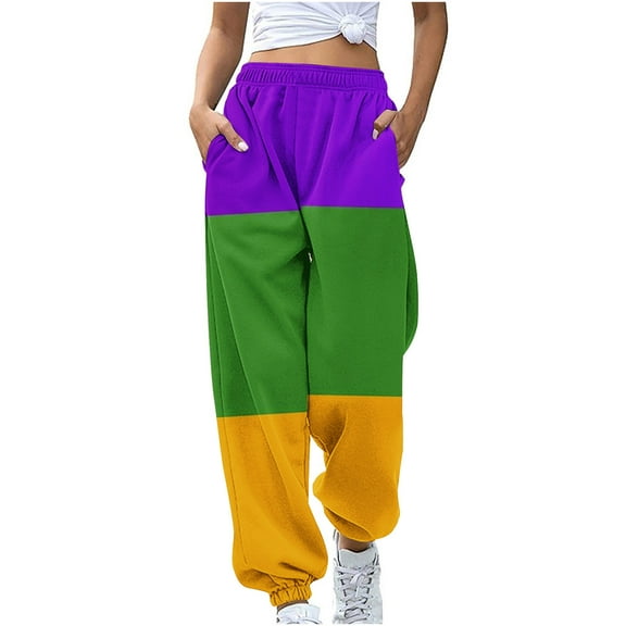 Sakmal Sweatpants Women Carnival Mardi Gras Plus Size Lightweight Joggers Pants Hiking Graphic Purple 30" Inseam Womens Sweatpants M