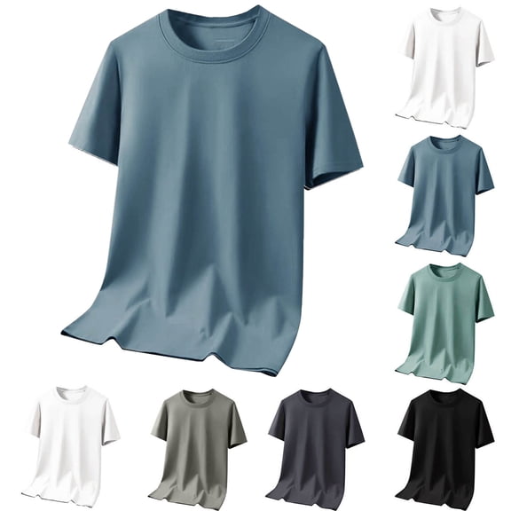 Mens Shirts Men's Casual Fashionable Breathable Sweatshirt Solid Color Half Sleeve Round Neck Blue M