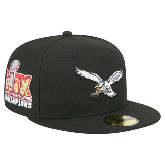 Men's New Era Black Philadelphia Eagles Super Bowl LIX Champions Historic Side Patch 59FIFTY Fitted Hat