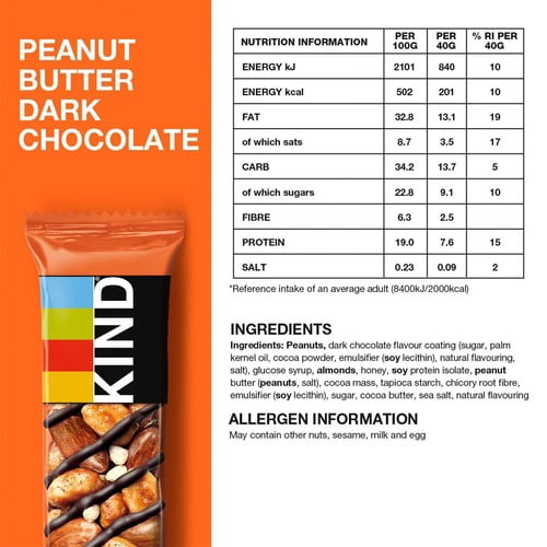 KIND Peanut Butter & Dark Chocolate Snack Bar 40g, British Import (Pack of 3)