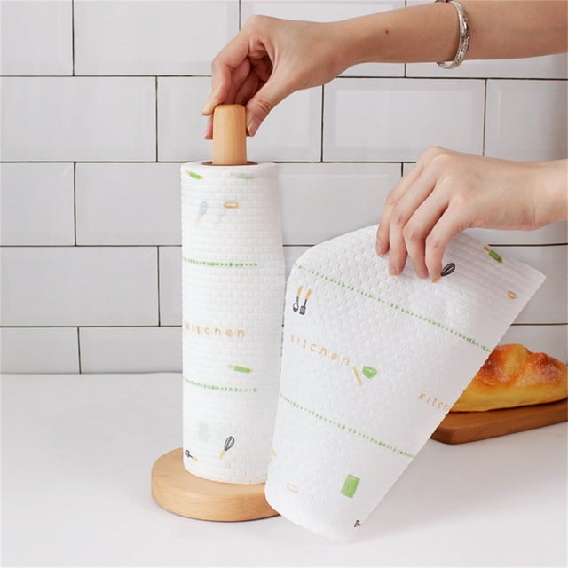 WREESH Kitchen Paper Towel Rack Japanese-style Beech Vertical Wooden Roll Paper Shelf Storage Rack Cling Film Lazy Wipe Arrangement Rack Clearance