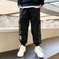 thumbnail image 4 of Spazoro Boys Cargo Pants, Multi-Pockets Solid Color Elastic Waist Baggy Casual Jogger for Boys Black Size 14 T, 4 of 6