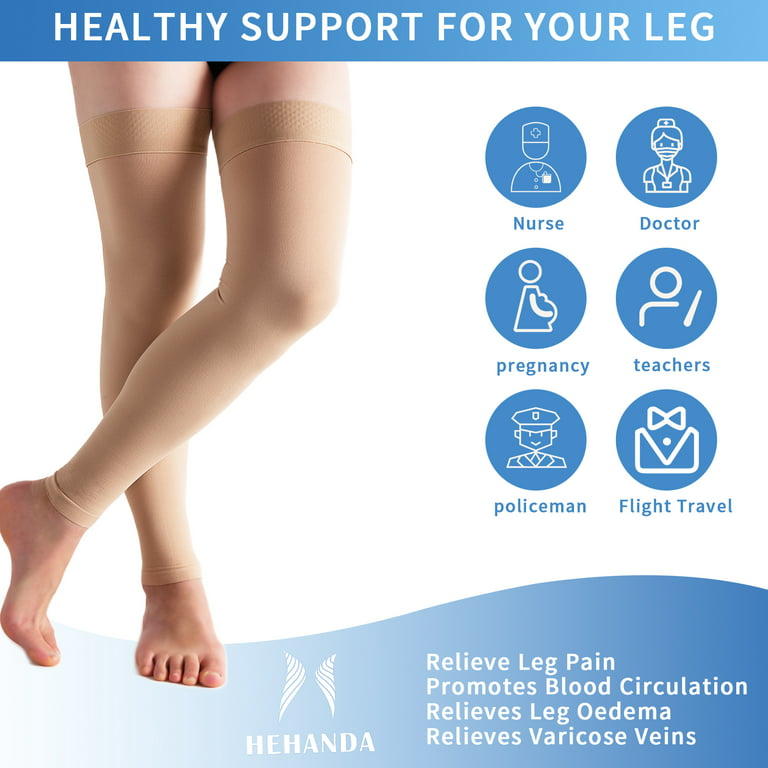 Hehanda Footless Compression Socks for Women & Men(M-4XL), 20-30 mmHg Thigh  High with Non-Slide Silicone Dot Band for Swelling and Varicose Veins 