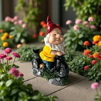 Gnome on Tricycle Garden Statue Playful Gnome Adventure Style - UV Resistant - Yellow