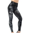 thumbnail image 2 of Olyvenn Women Pants Imitation Denim Leggings Women's Plus Skinny Slim Fit Female Casual Outwear Women's Super Elastic Ladies Trousers for 2023 Women Tops Black 10, 2 of 7