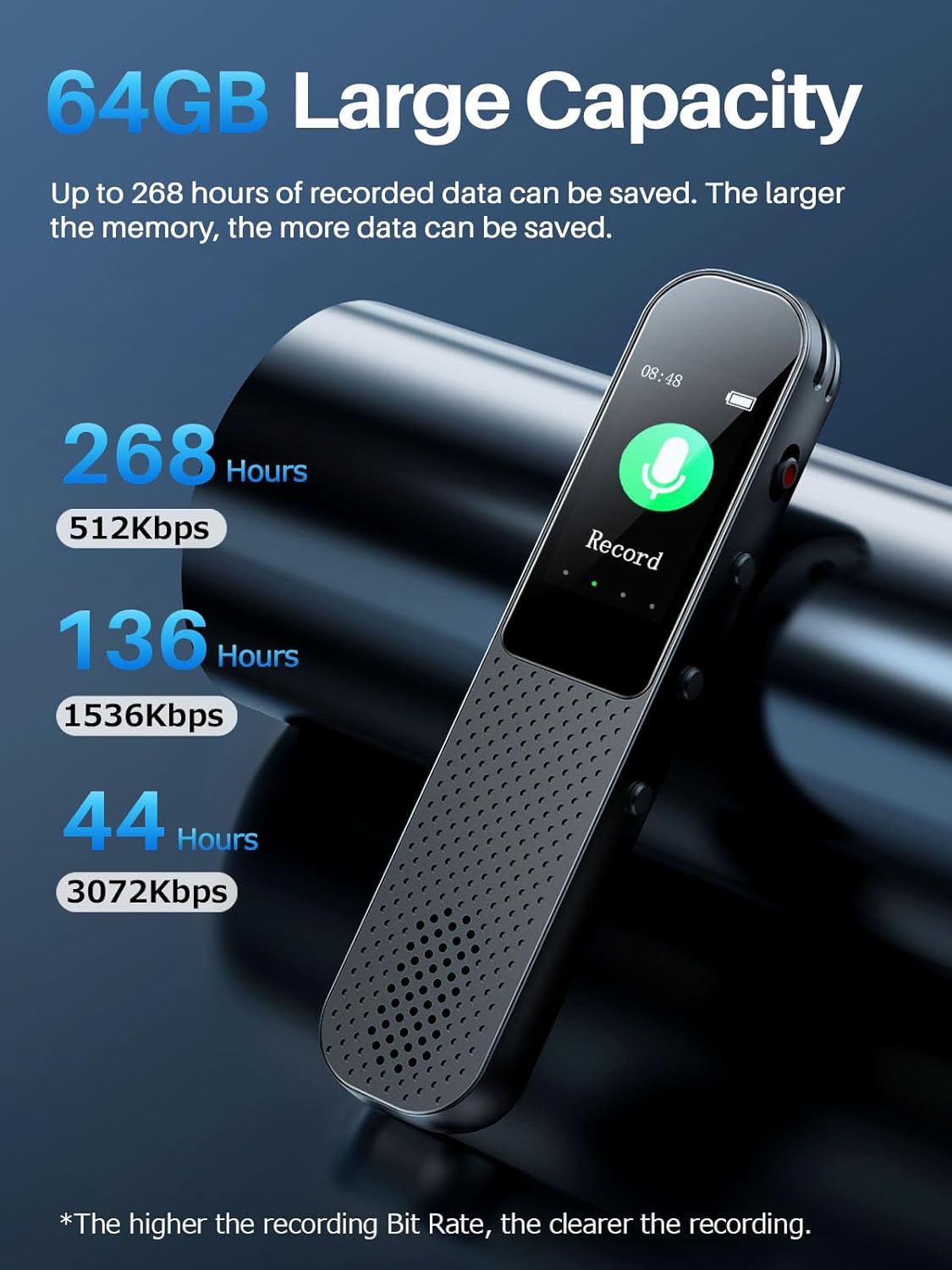 64GB Digital Voice Recorder AEKOMi Tape Recorder for Lecture,Meetings,Class,Voice Activated Recording Dictaphone Recording Device Audio Recorder with Playback,Speaker,Password MP3