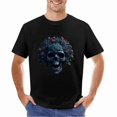 thumbnail image 2 of Skull and Flower T-shirt Halloween T-shirt Gothic Style Aesthetics T-shirt Unisex Tees, 2 of 5