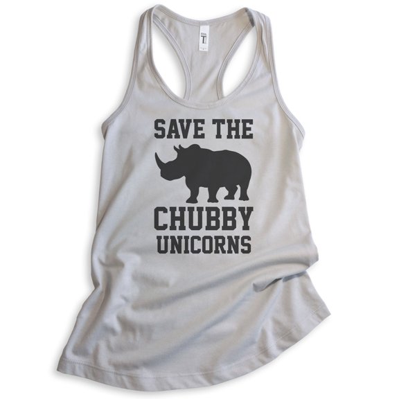 Save The Chubby Unicorns Tank Top, Ladies Racerback Tank Top, Funny Unicorn Tank, Silver Gray, Small