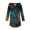 thumbnail image 4 of Xyxonk 3/4 Sleeve Tops for Women Fashion Floral Printed Shirts Loose Button Down Tunic Top Fall Three Quarter Length Sleeve T Shirts Clothing Cute Clothes,Dark Green S, 4 of 5