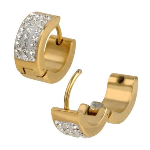 Inox Jewelry SSE5163 Pave Set Cubic Zirconia Stones Huggies 316L Stainless Steel Earrings, Clear & IP Gold by Inox Jewelry