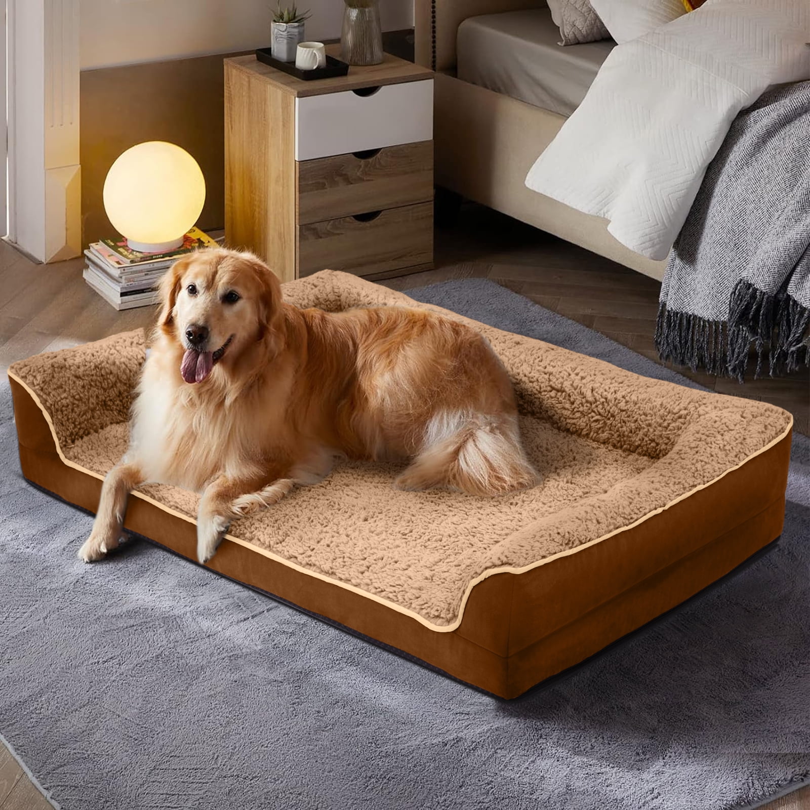 PayUSD Dog Bed for Large Medium Small Dogs Orthopedic Dog Sofa Bed Non Slip Pet Couch with Removable Washable Cover Supportive Egg Crate Foam S to XL, Brown
