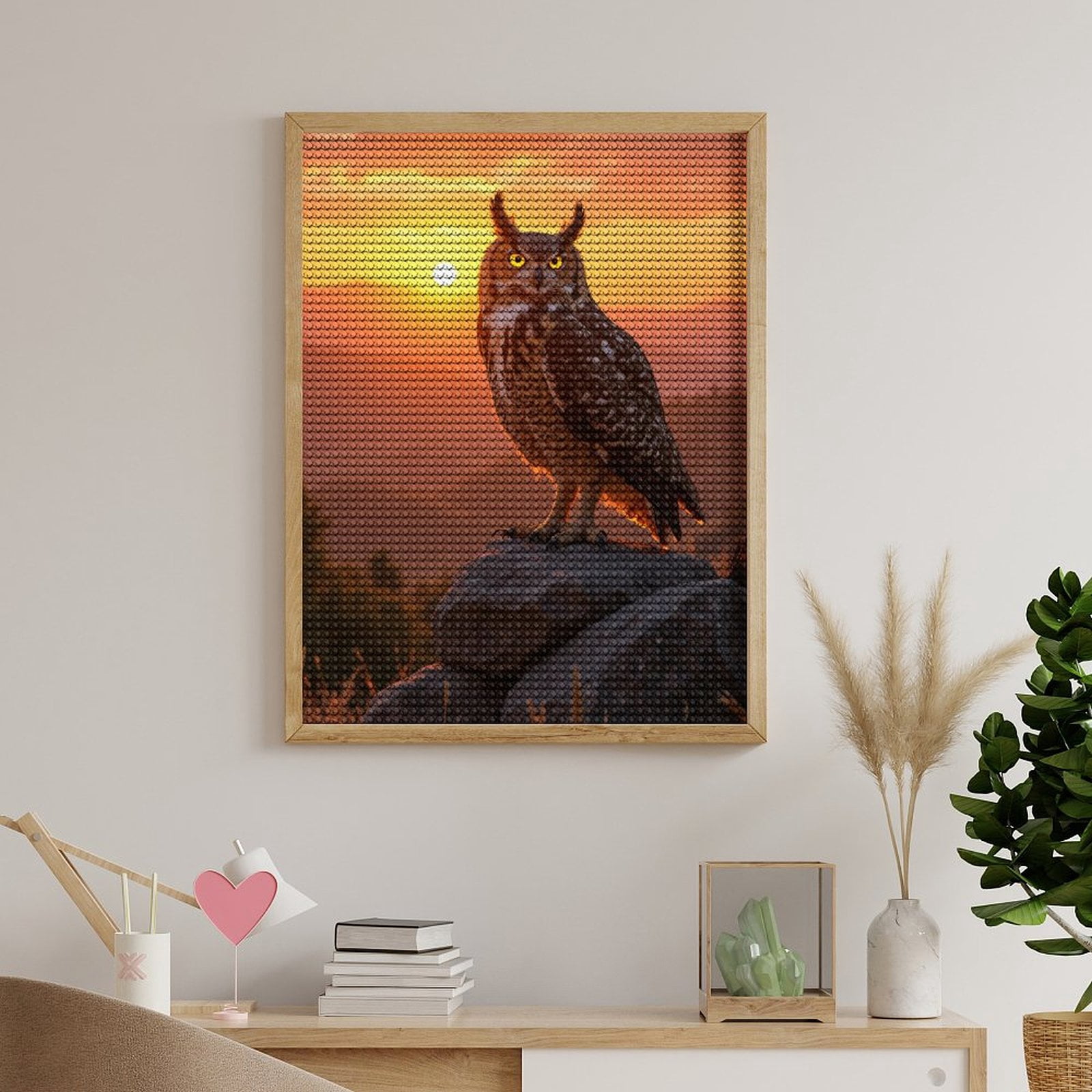 Diamond Art Kits for Adults, Owl Sunset Perched Rocks Scenic 5D Diamond Painting Kits for Adults Beginners, DIY Full Drill Diamond Painting, Gem Art and Crafts 12x16