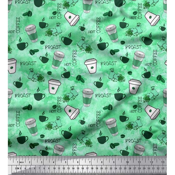 Soimoi Poly Georgette Fabric Hot Coffee Beverages Print Fabric by The Yard 52 Inch Wide