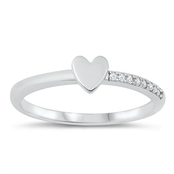 All in Stock Halfway Clear Cubic Zirconia Solitaire Heart Ring 925 Sterling Silver Size 7