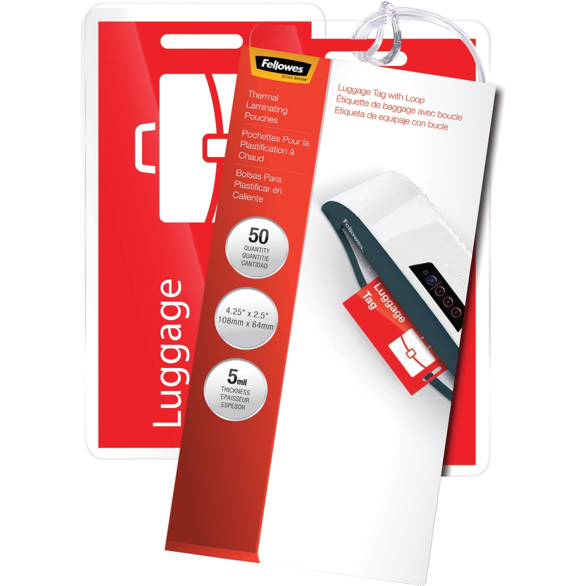 Fellowes, FEL52034, Luggage Tag Glossy Laminating Pouches, 50 / Pack
