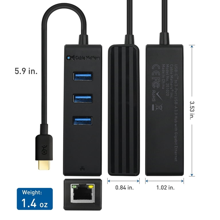 Cable Matters L'Adaptateur USB C Ethernet (Adaptateur USBC à Gigabit  Ethernet) en Noir - Compatible USB-C et Thunderbolt 3 pour MacBook Pro,  Dell XPS