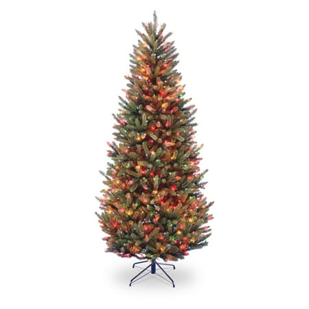 Slim Christmas Tree Lowes National Tree Pre-Lit 7-1/2' Natural Fraser Slim Fir Hinged Artificial Christmas Tree with 600 Multi Lights ()