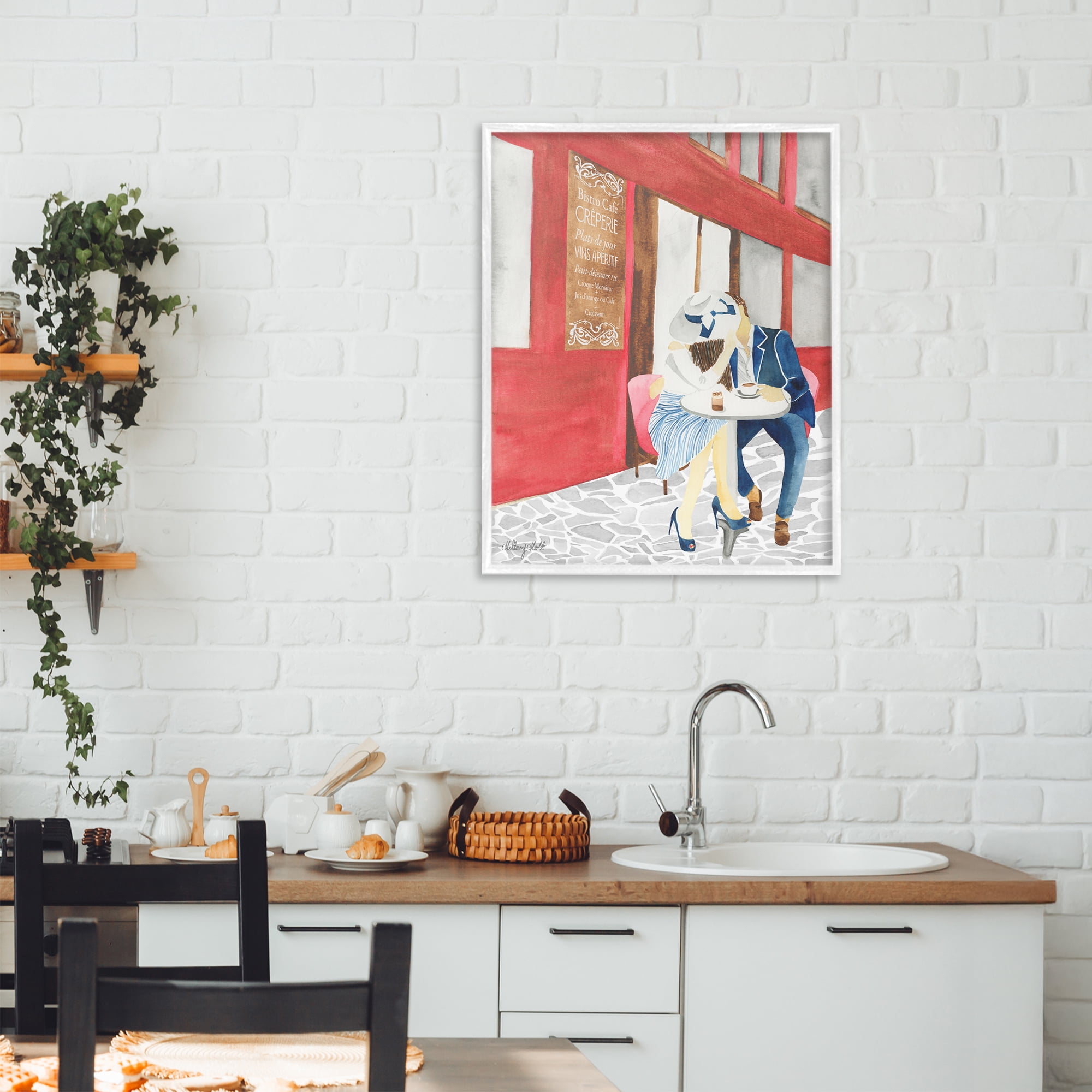 Stupell Industries Kiss At Parisian Cafe White Framed Giclee Art, design by Hillary Holt