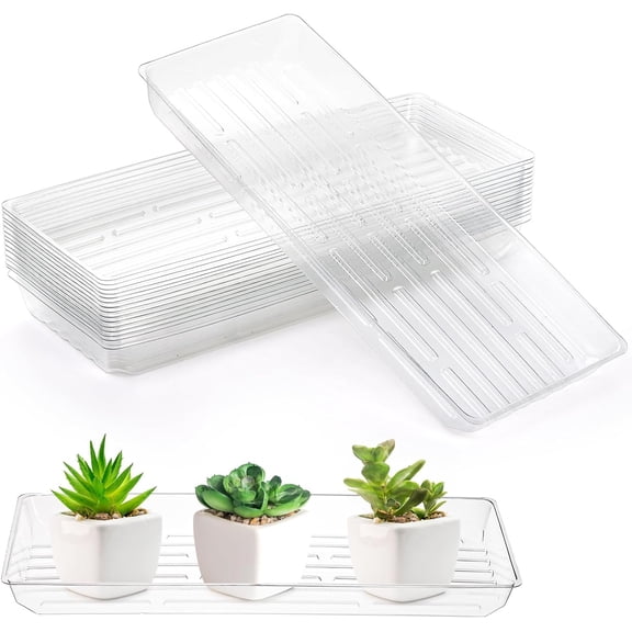 16 Pack Clear Rectangular Plant Saucers, Thick Plastic Drip Trays for Indoor Plants, Windowsill Pots, Narrow Planters and Seedlings