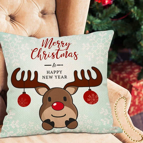 Lingouzi Merry Christmas Santa Claus Decorative, Santa Claus Linen Christmas Pillowcase, Winter Holiday Xmas Hat Rustic Red Grid with Candies Cushion Cover Cotton Linen Sofa Car Chair Pillowcase8"x8"