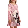 thumbnail image 4 of Angala Toddler Girls Dresses A Line Dresses Long Sleeve Crew Neck Cartoon Horse Print Summer Cute Comfortable Soft Dailywear Child Outfit Size 8-9 Years Pink, 4 of 5