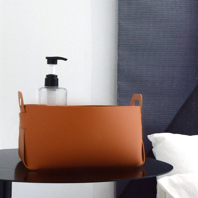 Langgg Storage Basket Leather Organizer Decorative Holder Box Cosmetic Sundries Black L