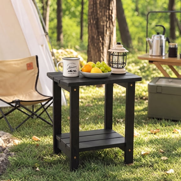 Ayaya 2-Tier Adirondack Side Table, 17" Solid Wood Square End Table, Outdoor Patio Table for Living Room, Porch, Poolside – Weather Resistant Black
