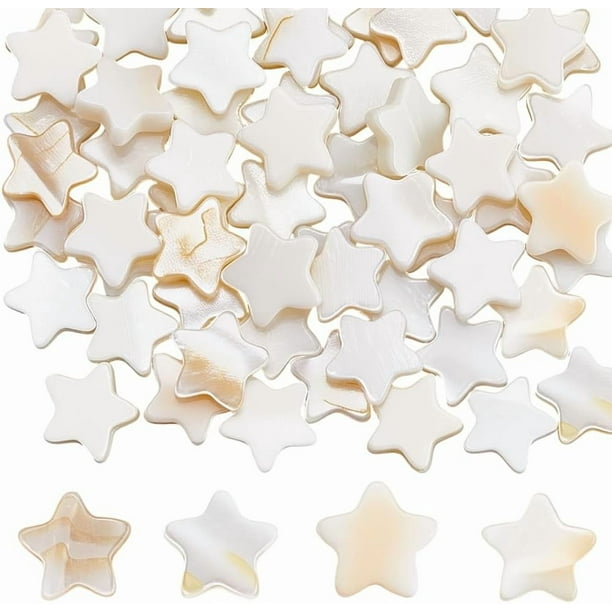 1 caja de 80 cuentas de concha de estrella, cuentas naturales de agua dulce, blancas, naturales, de verano, conchas marinas, hebras espaciadoras sueltas con forma de estrella.
