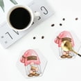 thumbnail image 4 of Picia Coffee Gnome (1) Printed Leather Coasters for Drinks, 4" Drink Coasters Set of 4 for Tabletop Protection, Handmade Luxurious Home Décor and Housewarming Gift -Hexagon, 4 of 6