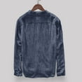 thumbnail image 5 of Pxiakgy shirts for men Mens Fashion Sleeve and Casual Blouse Button Linen Cotton Top Autumn Long Winter Men's blouseMen's Dress Shirts Navy Blue + 3XL, 5 of 5