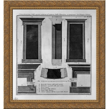 Demonstration of the exterior and interior of the window shows the bell of the Temple of Vesta 20x20 Gold Ornate Wood Framed Canvas Art by Piranesi, Giovanni