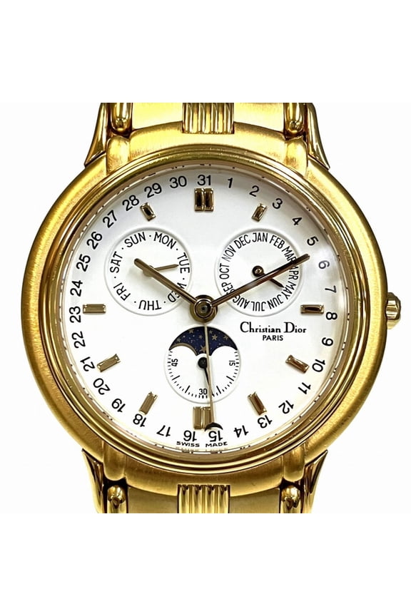 Pre-Owned Christian Dior Moon Phase Triple Calendar Watch, Total Weight 70.6g, GP (Gold Plated)...