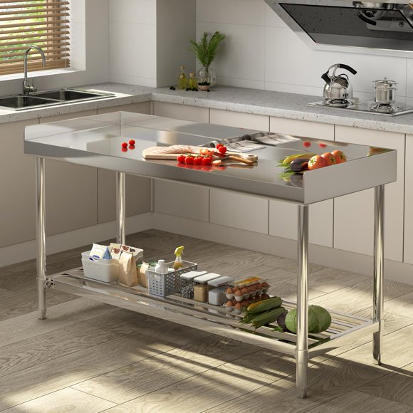BeesClover Stainless Steel Table with Backsplash, Heavy-Duty Table for Kitchen, Stainless Steel Food Prep Table with Adjustable Undershelf, Commercial Work Table for Restaurant and Home