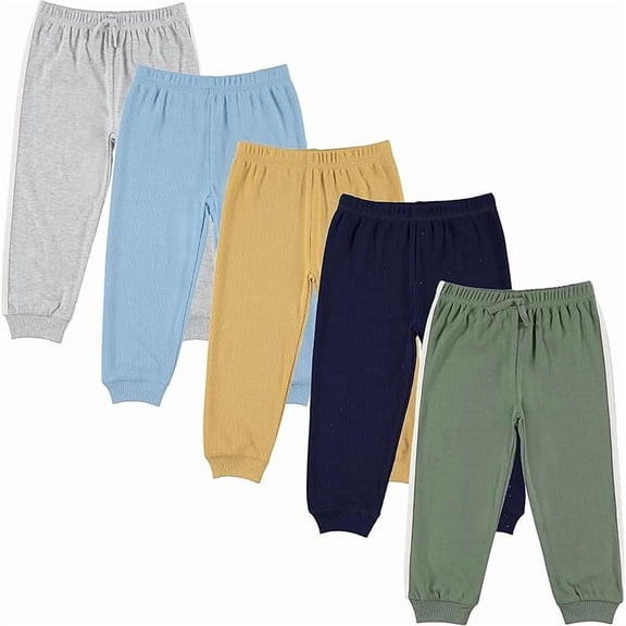 Cudlie 5-Pack Toddler Boys' Jogger Pants, Lightweight Tapered Sweatpants, Soft Cotton Blend, Sizes 3M–4T