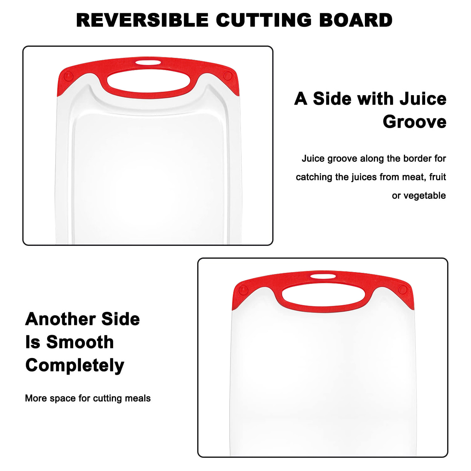 GPED 3-Piece Plastic Cutting Board Set with Juice Grooves, Red photo 4