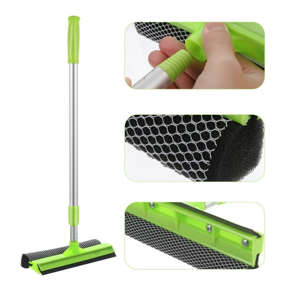 SEWOART 1Pc Home Glass Squeegee Green with Flexible Rubber Scraper and Retractable Handle