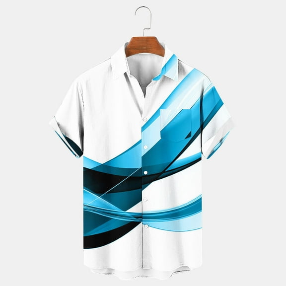 T-shirts for men Plus Size under $5 Short Sleeve Lapel Button-Up Solid Color T-Shirt Stylish Casual Tee Blue M