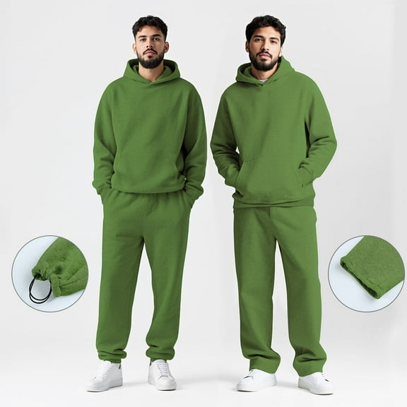 Mens Sweatsuit 2 Piece Casual Solid Hoodie & Sweatpants Set Oversized Minimalist Unisex Streetwear Tracksuit ,Winter Warm Hoodie Athletic Outfits